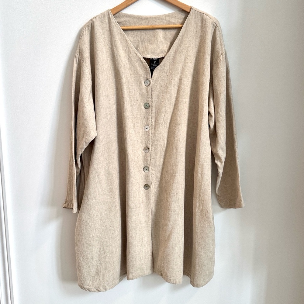 Kaliyana Artwear Linen Blend Cardigan Jacket Tunic Button Down Size M / L